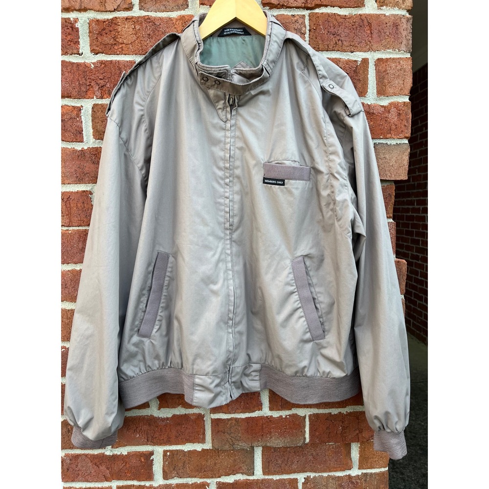 Members Only Vintage Iconic Racer Jacket Taupe Gray Mens Large Bomber Coat